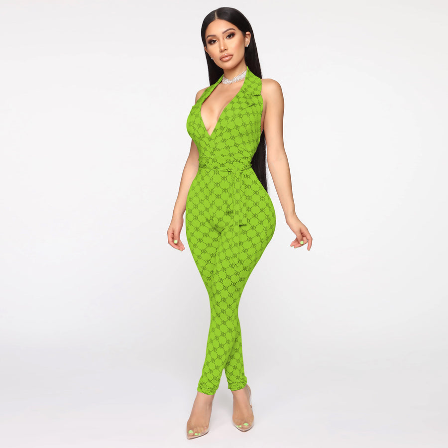 Printed sexy halter jumpsuit women