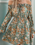 Season V-neck Women's Long-sleeved Printed Dress Off-shoulder Dress