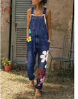 Denim overalls printed washed denim overalls