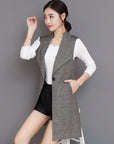 Plaid Long Blazer Vest Women Sleeveless Jacket