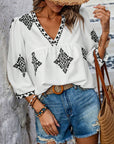 Fashion Printed Bags Three-quarter Sleeve V-neck Women's Blouse