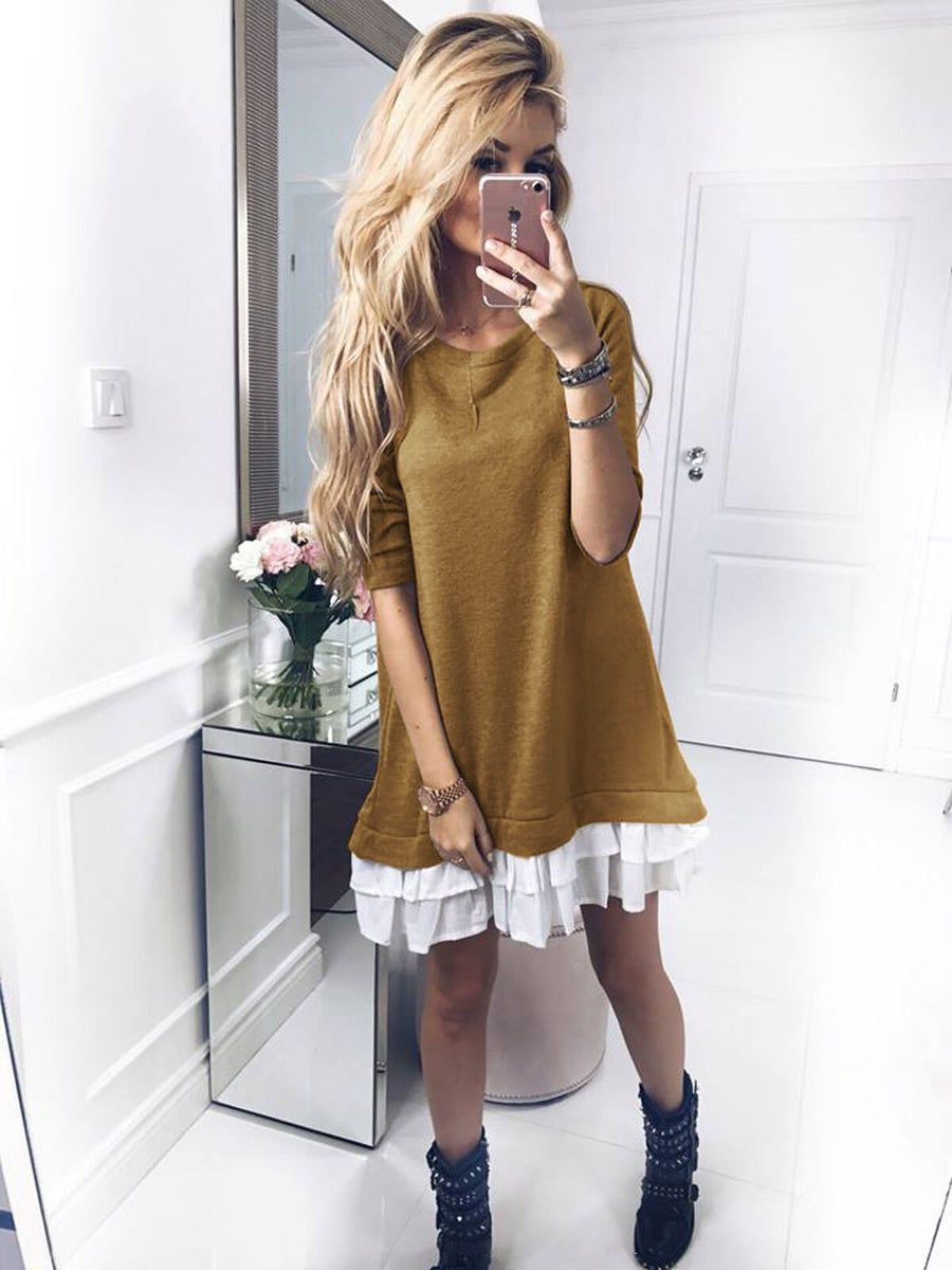 Long sleeve stitching ruffle dress women dress