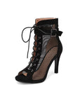 Stylish Peep Toe Hollow Mesh Cross Lace-up Buckle Dance High Heels