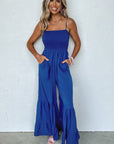 Women's Solid Color High Waist Strap Fitted Waist Jumpsuit