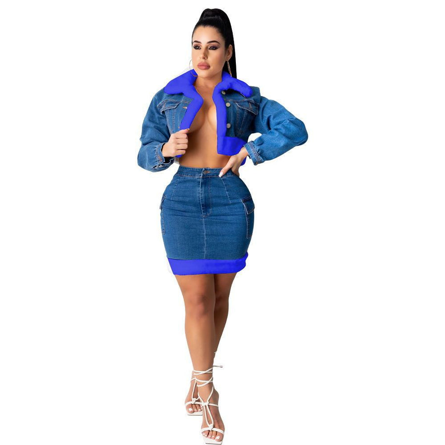 Denim Skirt Plush Denim Two-piece Suit