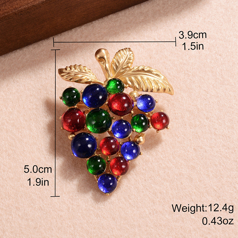 Retro Style Colorful Purple Grape Shape Brooch