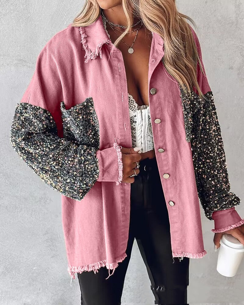 Off-shoulder Serpentine Shirt Jacket