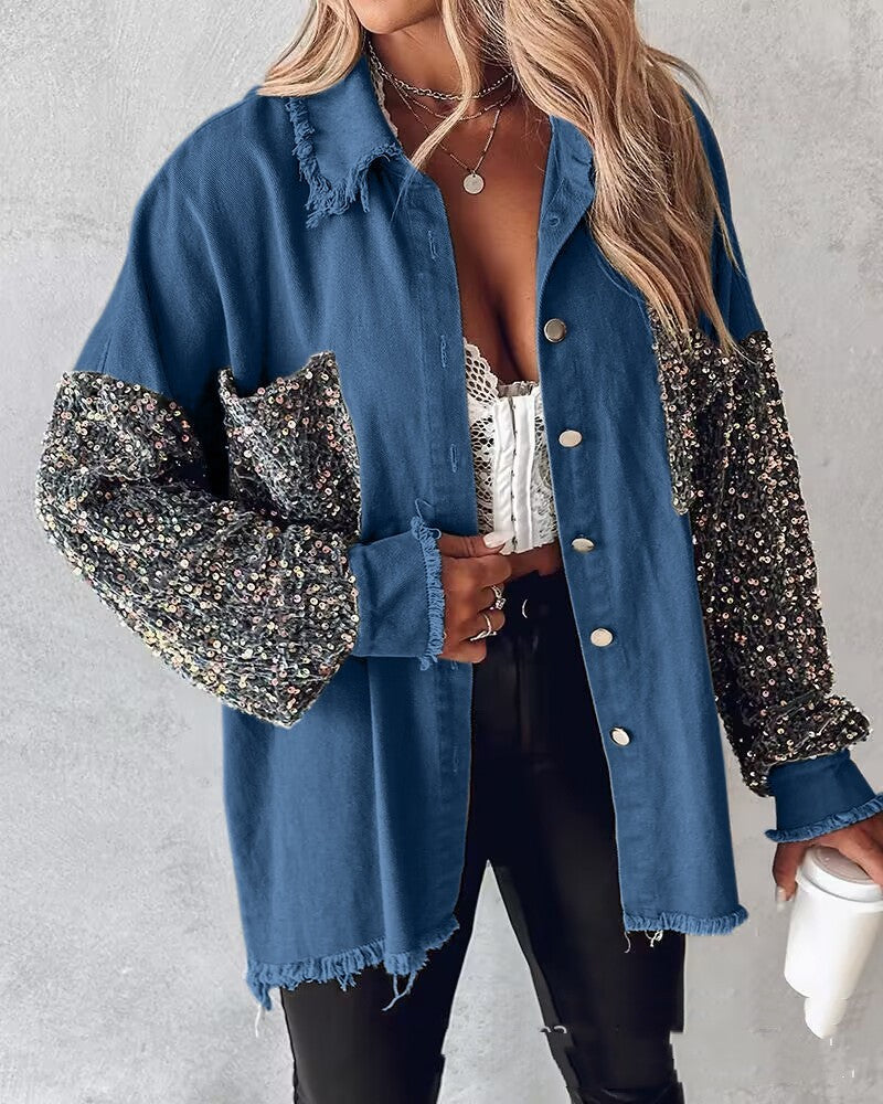 Off-shoulder Serpentine Shirt Jacket