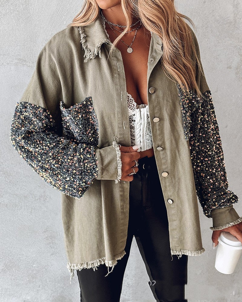 Off-shoulder Serpentine Shirt Jacket