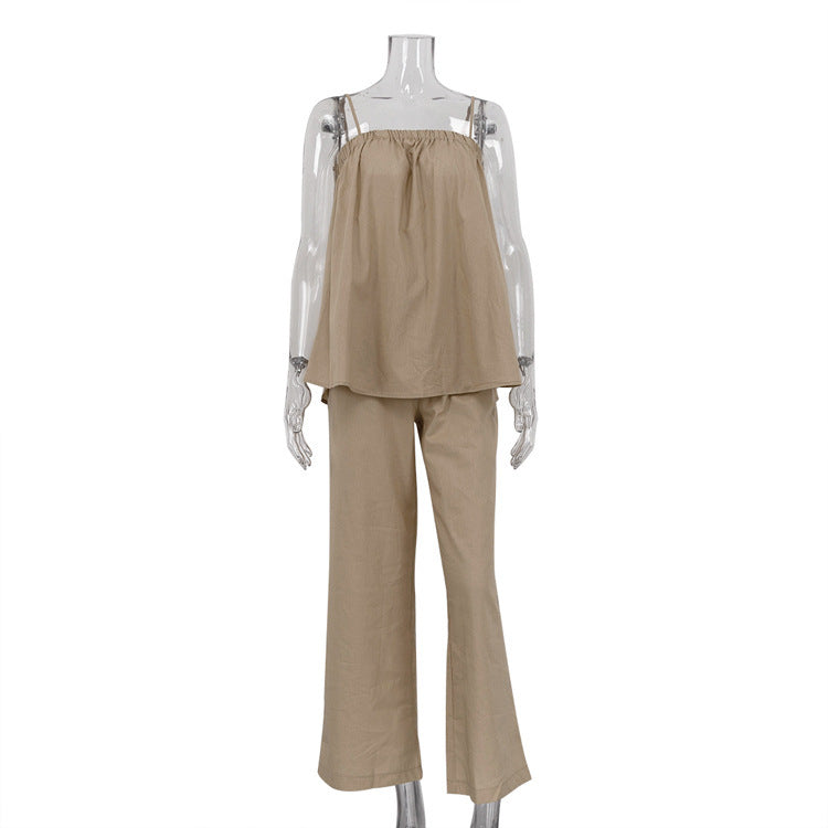 Puffy Camisole Wide-leg Pants Hot Girl Suit