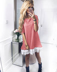 Long sleeve stitching ruffle dress women dress