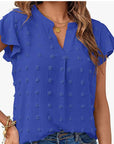 Women Summer V Neck Ruffle Short Sleeve Blouse Dot Flowy Shirt Top