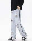 American Street Retro Tattered Jeans Washed Jeans