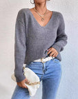 Lace Backless Hollow Out V-neck Pullover Long Sleeve Sweater