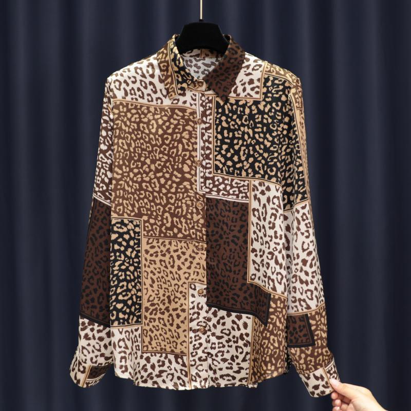 Women's Design Long Sleeve All-match Vintage Leopard Print Shirt