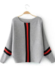 Striped Stitching Batwing Sleeve Knitted Sweater