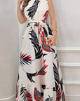 Women Plant Print Sleeveless Dress