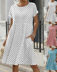 European And American Summer Short Sleeve Round Neck Pocket Polka Dot Print Dress