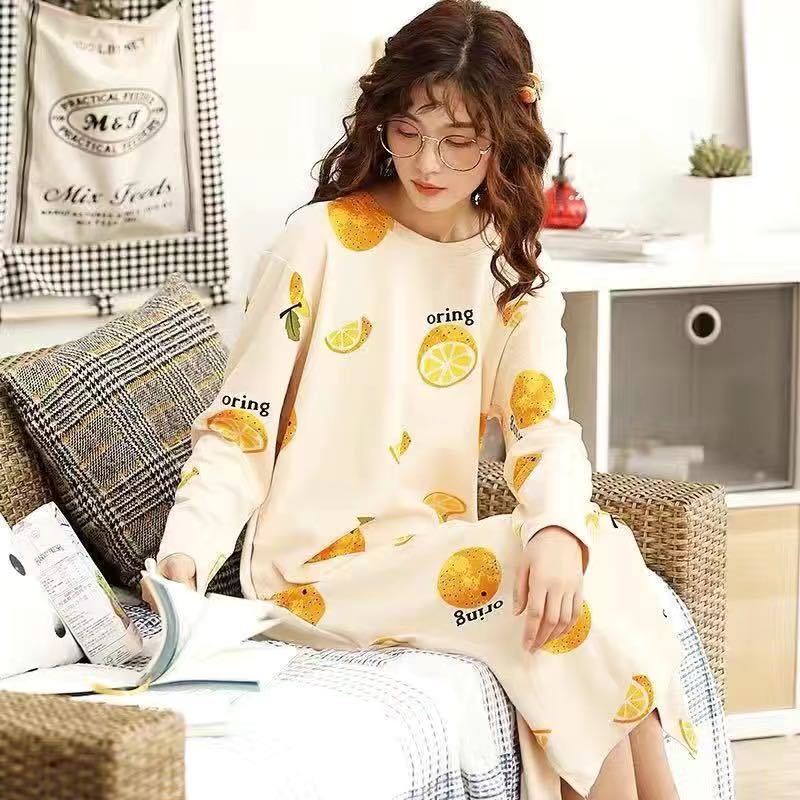 Pajamas women long sleeves long nightdress cartoon cute home service