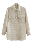 Women vintage oversize plaid long shirts autumn