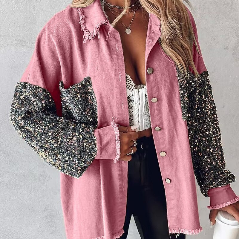 Off-shoulder Serpentine Shirt Jacket