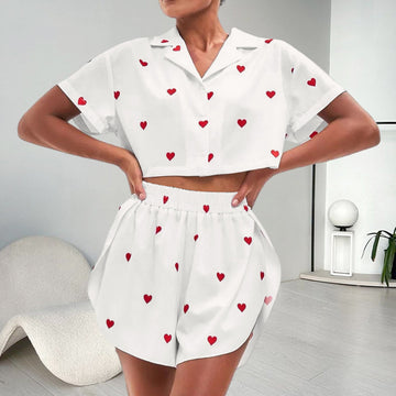 Silk-like Heart Printing Pajamas