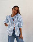 Striped Women's Top Tether Loose Pleated Shirt