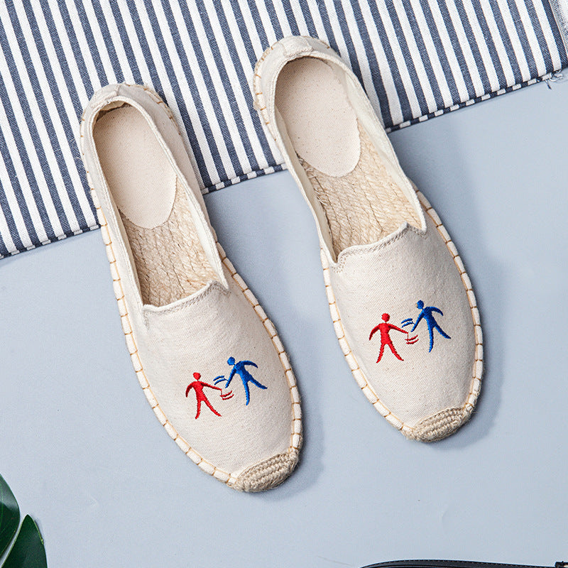 Straw Embroidered Casual Slip-on Slip Flat Women's Canvas Shoes