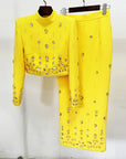 Fashion New Heavy Industry Beads Diamond Inlaid Short Top Long Skirt Suit