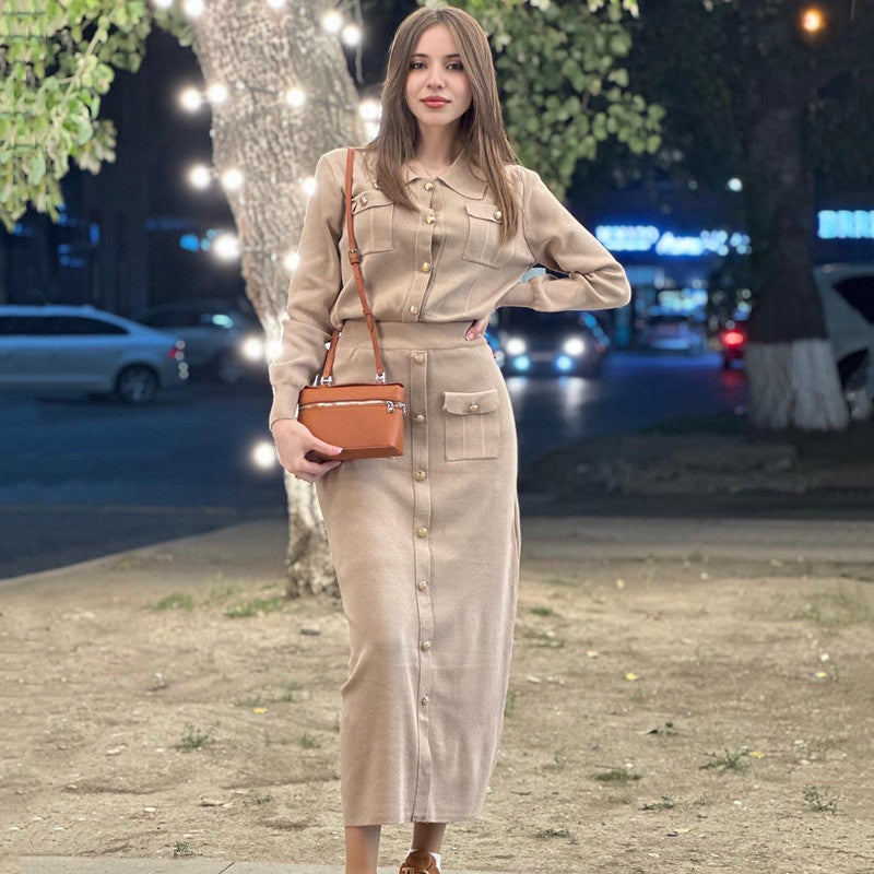 Elegant Slim-fit Woolen Skirt Two-piece Suit