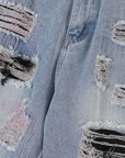 American Street Retro Tattered Jeans Washed Jeans