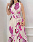 Women Plant Print Sleeveless Dress