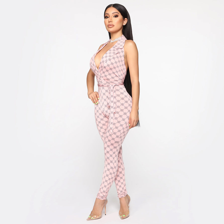 Printed sexy halter jumpsuit women