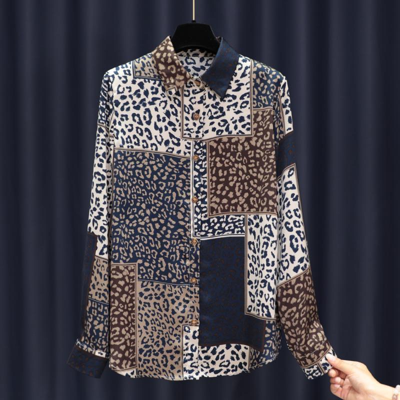 Women's Design Long Sleeve All-match Vintage Leopard Print Shirt