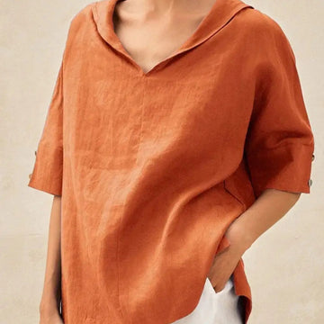 Women's Solid Color Cotton And Linen Loose Shirt