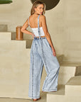 Retro Washed Raw Hem Wide Legs Jumpsuit For Women