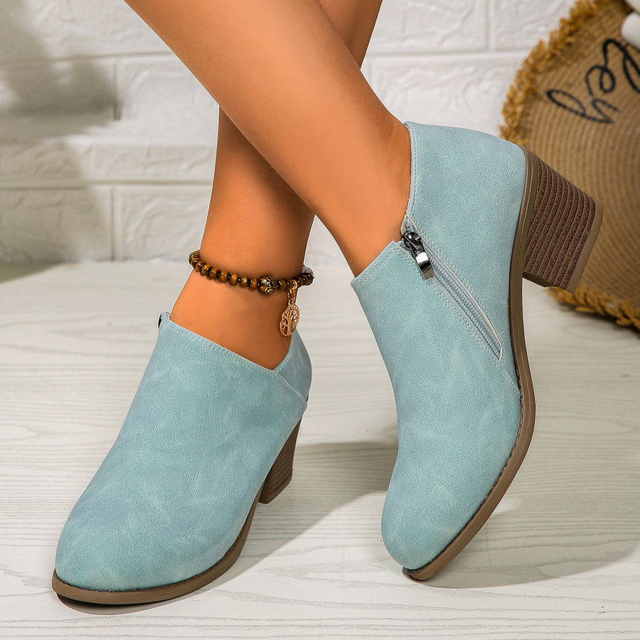 Chunky Heel Round Toe Ankle Boots