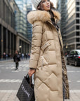 Slim Fit Below The Knee Cotton Coat Big Fur Collar Thickened Padded Jacket