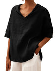 Women's Solid Color Cotton And Linen Loose Shirt