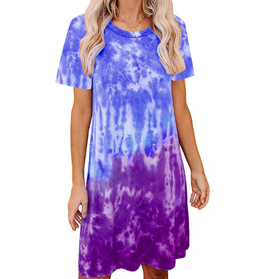 Tie-dye Printed Loose Short-sleeved Dress Women