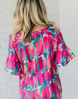 Women's Spring V-neck Chiffon Shirt Printed Short-sleeved Top