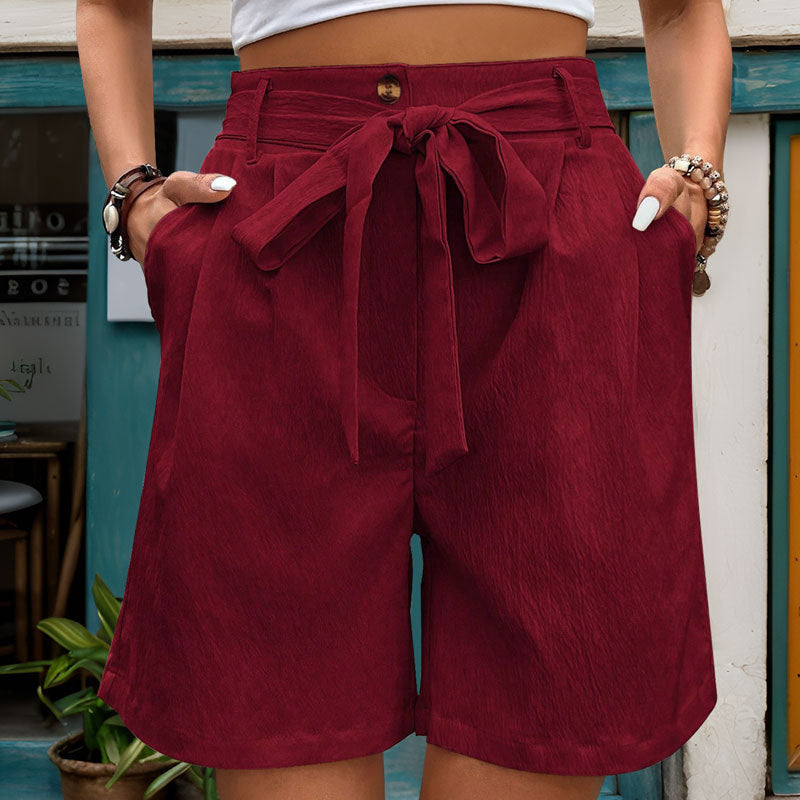 Women's Simple Casual Lace Up Elastic Waist Solid Color Shorts