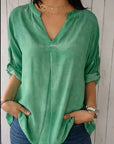 Women's Spring And Autumn V-neck Cotton And Linen Pure Plus Size Shirt