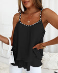 Pearl Camisole Top Women Ruffle Loose Shirt Summer