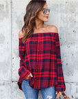 One-collar plaid shirt top