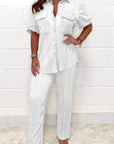 Women's Spring Pleated Solid Color Casual Shirt Suit