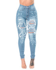 Women's Ripped Denim Washed Denim Pants