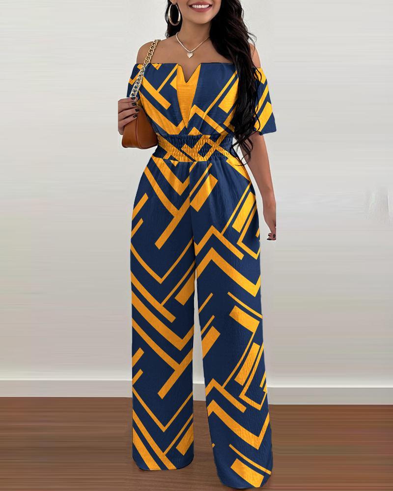 Women's Off-neck Waist Trimming Loose Straight Jumpsuit