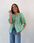 Striped Women's Top Tether Loose Pleated Shirt