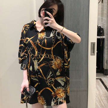 Women's Loose Casual Three-Quarter Sleeve Long Shirt